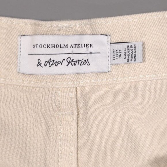 STOCKHOLM ATELIER & Other Stories Denim Shorts Raw Hem Button Fly Cotton Size 27 - Picture 3 of 12